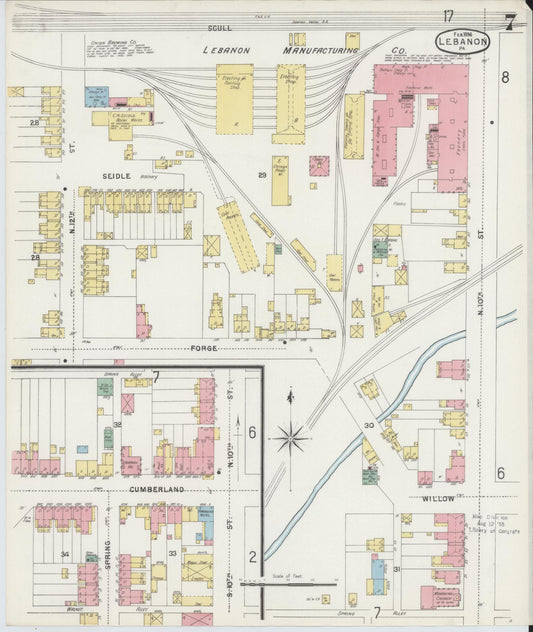 Sanborn Fire Insurance Map from Lebanon, Lebanon County, Pennsylvania (1896), Sheet #0007 - Historic Sanborn Fire Insurance Map Print, vintage old map wall art, antique decor, genealogy gift, Pennsylvania Pennsylvania map