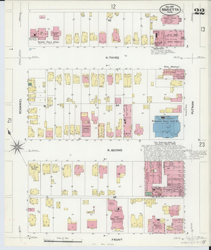 Sanborn Fire Insurance Map from Marietta, Washington County, Ohio (1907), Sheet #0022 - Historic Sanborn Fire Insurance Map Print, vintage old map wall art, antique decor, genealogy gift, Ohio Ohio map