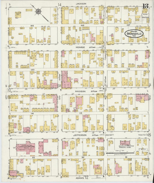 Sanborn Fire Insurance Map from Brownsville, Cameron County, Texas (1919), Sheet #0013 - Historic Sanborn Fire Insurance Map Print, vintage old map wall art, antique decor, genealogy gift, Texas Texas map