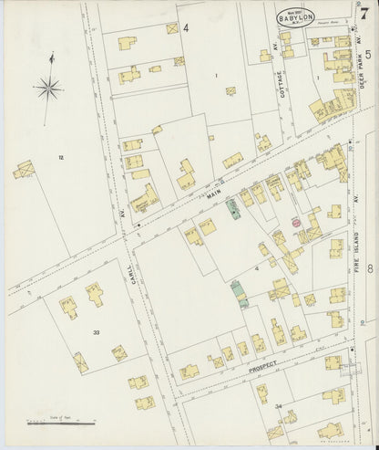 Sanborn Fire Insurance Map from Babylon, Suffolk County, New York (1897), Sheet #0007 - Historic Sanborn Fire Insurance Map Print, vintage old map wall art, antique decor, genealogy gift, New York New York map