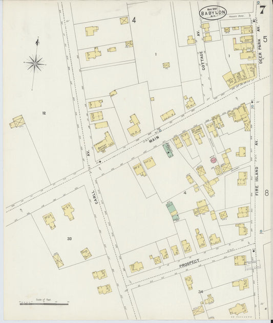 Sanborn Fire Insurance Map from Babylon, Suffolk County, New York (1897), Sheet #0007 - Historic Sanborn Fire Insurance Map Print, vintage old map wall art, antique decor, genealogy gift, New York New York map