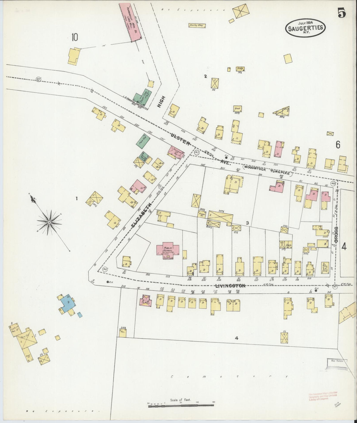 Sanborn Fire Insurance Map from Saugerties, Ulster County, New York (1904), Sheet #0005 - Complete Map Set gallery image, historic Sanborn map, vintage wall art, New York New York