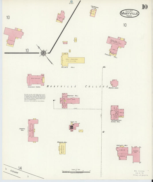 Sanborn Fire Insurance Map from Maryville, Blount County, Tennessee (1917), Sheet #0010 - Historic Sanborn Fire Insurance Map Print, vintage old map wall art, antique decor, genealogy gift, Tennessee Tennessee map