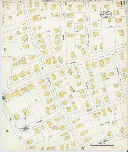 Sanborn Fire Insurance Map from Melrose, Middlesex County, Massachusetts (1903), Sheet #0011 - Historic Sanborn Fire Insurance Map Print, vintage old map wall art, antique decor, genealogy gift, Massachusetts Massachusetts map