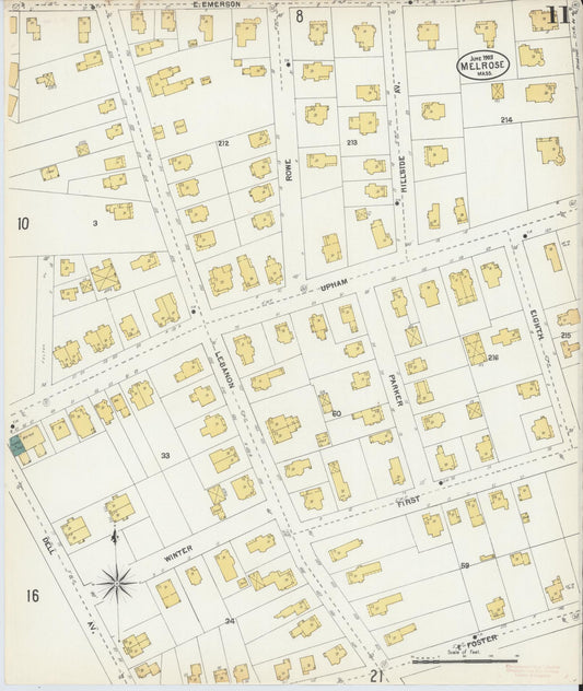 Sanborn Fire Insurance Map from Melrose, Middlesex County, Massachusetts (1903), Sheet #0011 - Historic Sanborn Fire Insurance Map Print, vintage old map wall art, antique decor, genealogy gift, Massachusetts Massachusetts map