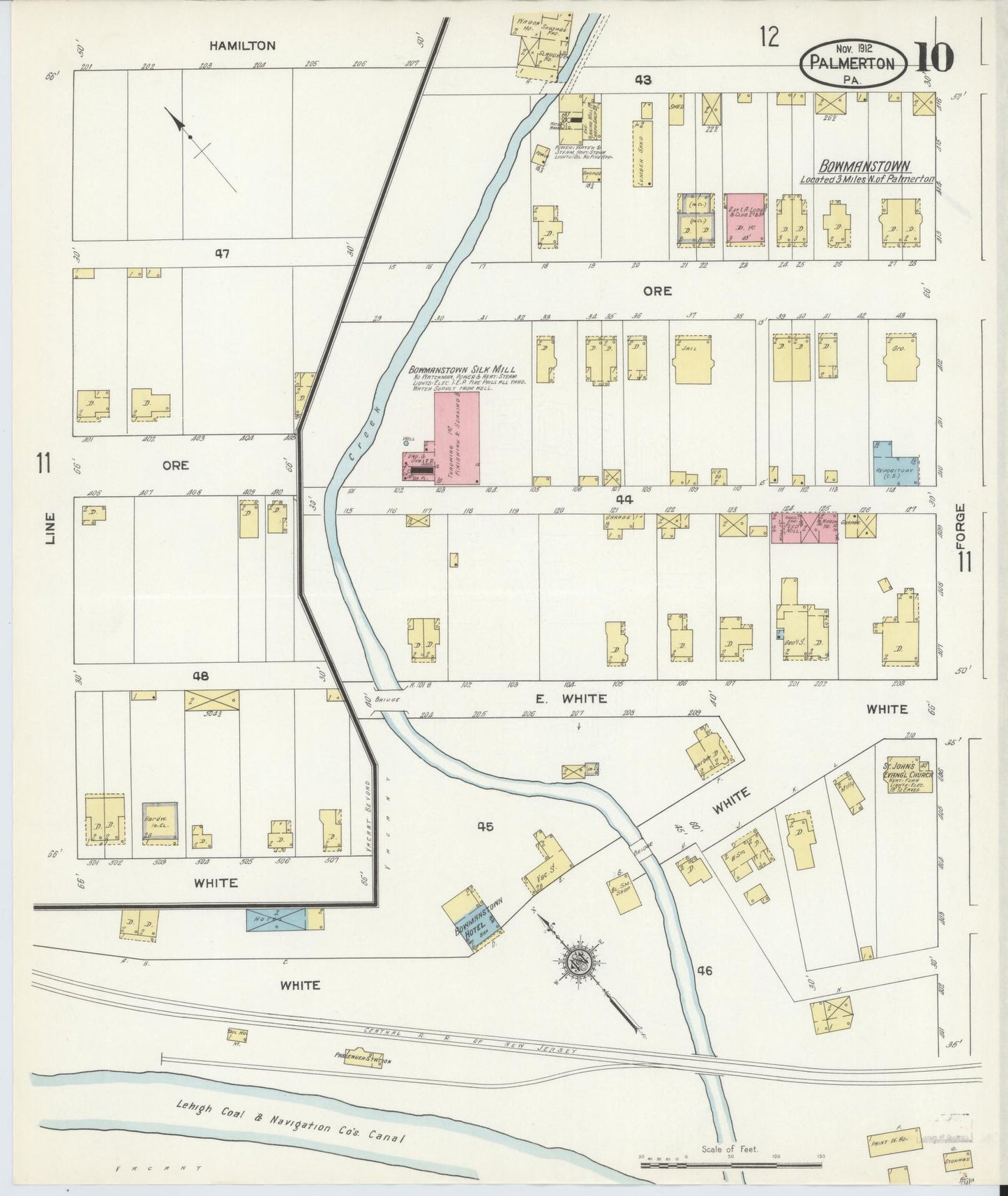 Sanborn Fire Insurance Map from Palmerton, Carbon County, Pennsylvania (1912), Sheet #0010 - Historic Sanborn Fire Insurance Map Print, vintage old map wall art, antique decor, genealogy gift, Pennsylvania Pennsylvania map