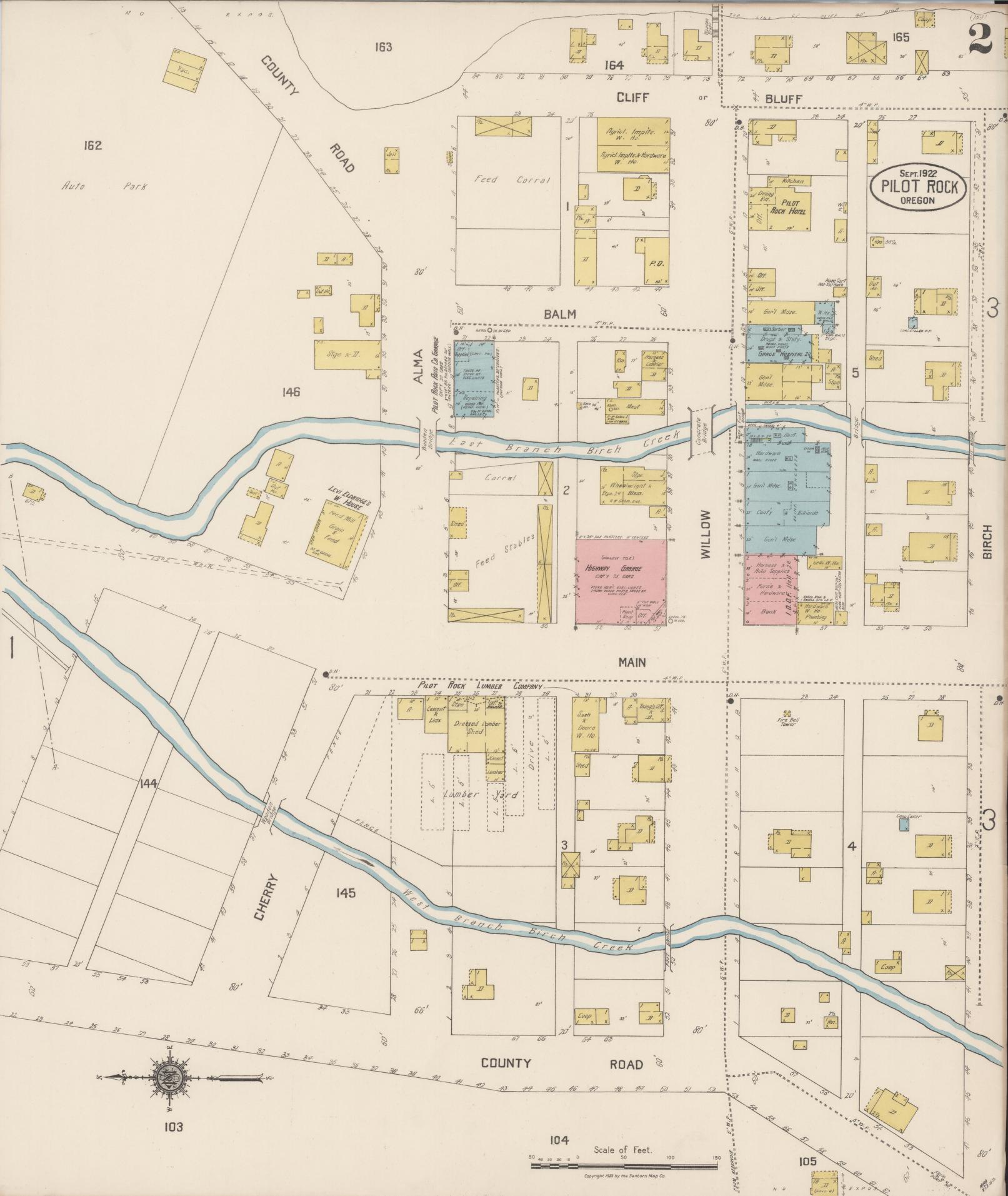 Sanborn Fire Insurance Map from Pilot Rock, Umatilla County, Oregon (1922), Sheet #0002 - Historic Sanborn Fire Insurance Map Print, vintage old map wall art, antique decor, genealogy gift, Oregon Oregon map