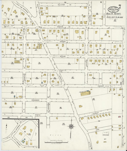 Sanborn Fire Insurance Map from Roslyn, Nassau County, New York (1920), Sheet #0007 - Historic Sanborn Fire Insurance Map Print, vintage old map wall art, antique decor, genealogy gift, New York New York map