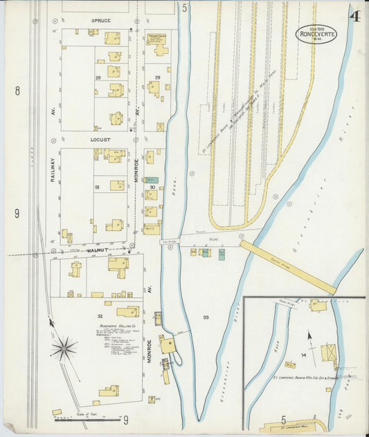 Sanborn Fire Insurance Map from Ronceverte, Greenbrier County, West Virginia (1905), Sheet #0004 - Historic Sanborn Fire Insurance Map Print, vintage old map wall art, antique decor, genealogy gift, West Virginia West Virginia map