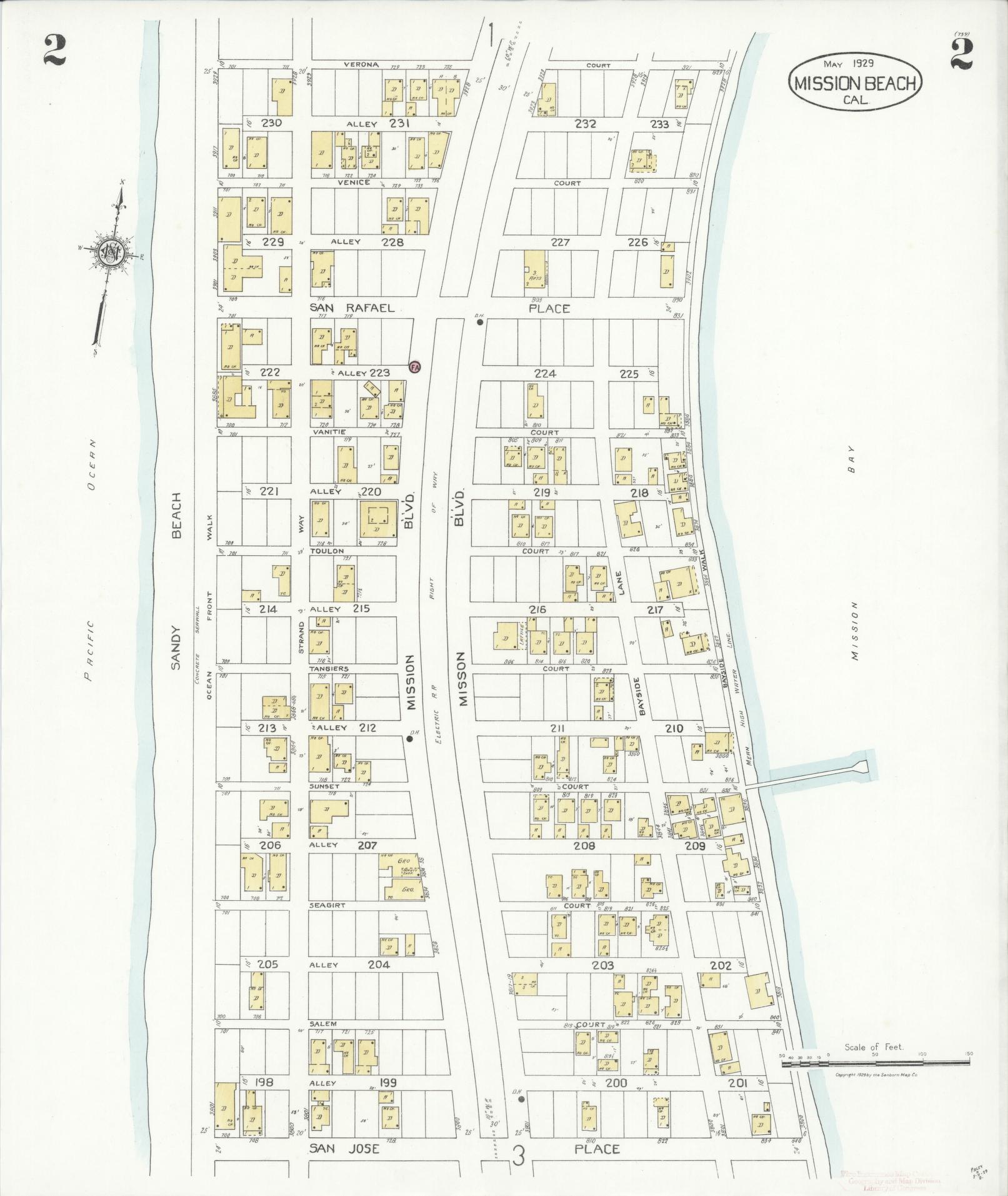 Sanborn Fire Insurance Map from Mission Beach, San Diego County, California (1929), Sheet #0002 - Historic Sanborn Fire Insurance Map Print, vintage old map wall art, antique decor, genealogy gift, California California map