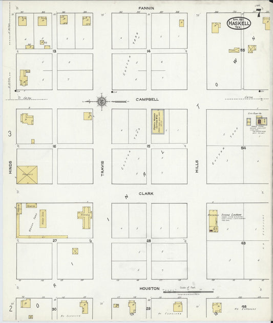 Sanborn Fire Insurance Map from Haskell, Haskell County, Texas (1921), Sheet #0007 - Historic Sanborn Fire Insurance Map Print, vintage old map wall art, antique decor, genealogy gift, Texas Texas map