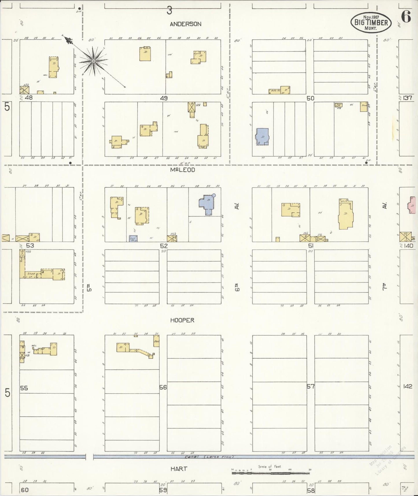 Sanborn Fire Insurance Map from Big Timber, Sweet Grass County, Montana (1907), Sheet #0006 - Complete Map Set gallery image, historic Sanborn map, vintage wall art, Montana Montana