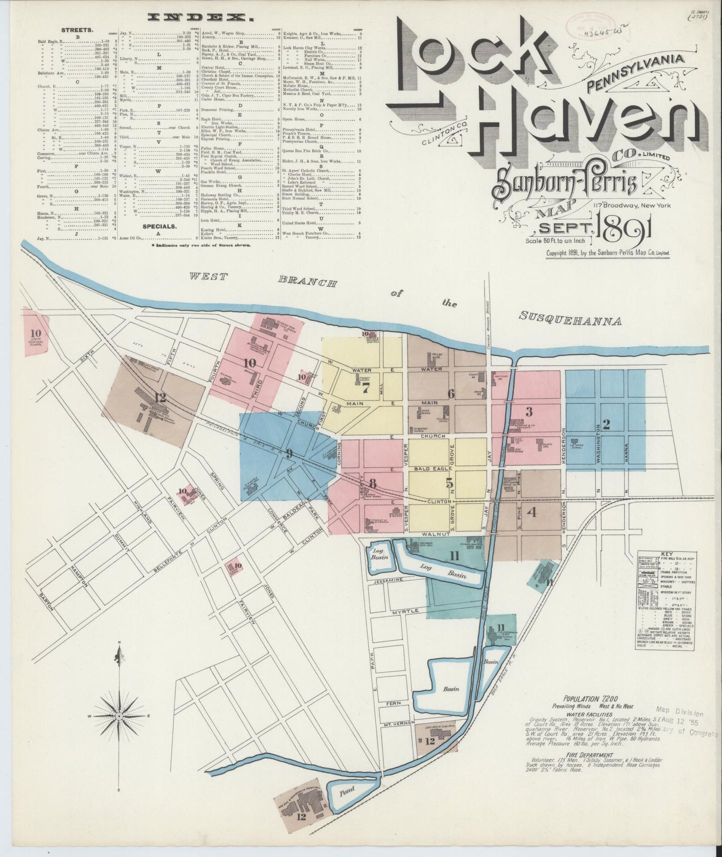 Sanborn Fire Insurance Map from Lock Haven, Clinton County, Pennsylvania (1891), Sheet #0001 - Complete Map Set gallery image, historic Sanborn map, vintage wall art, Pennsylvania Pennsylvania