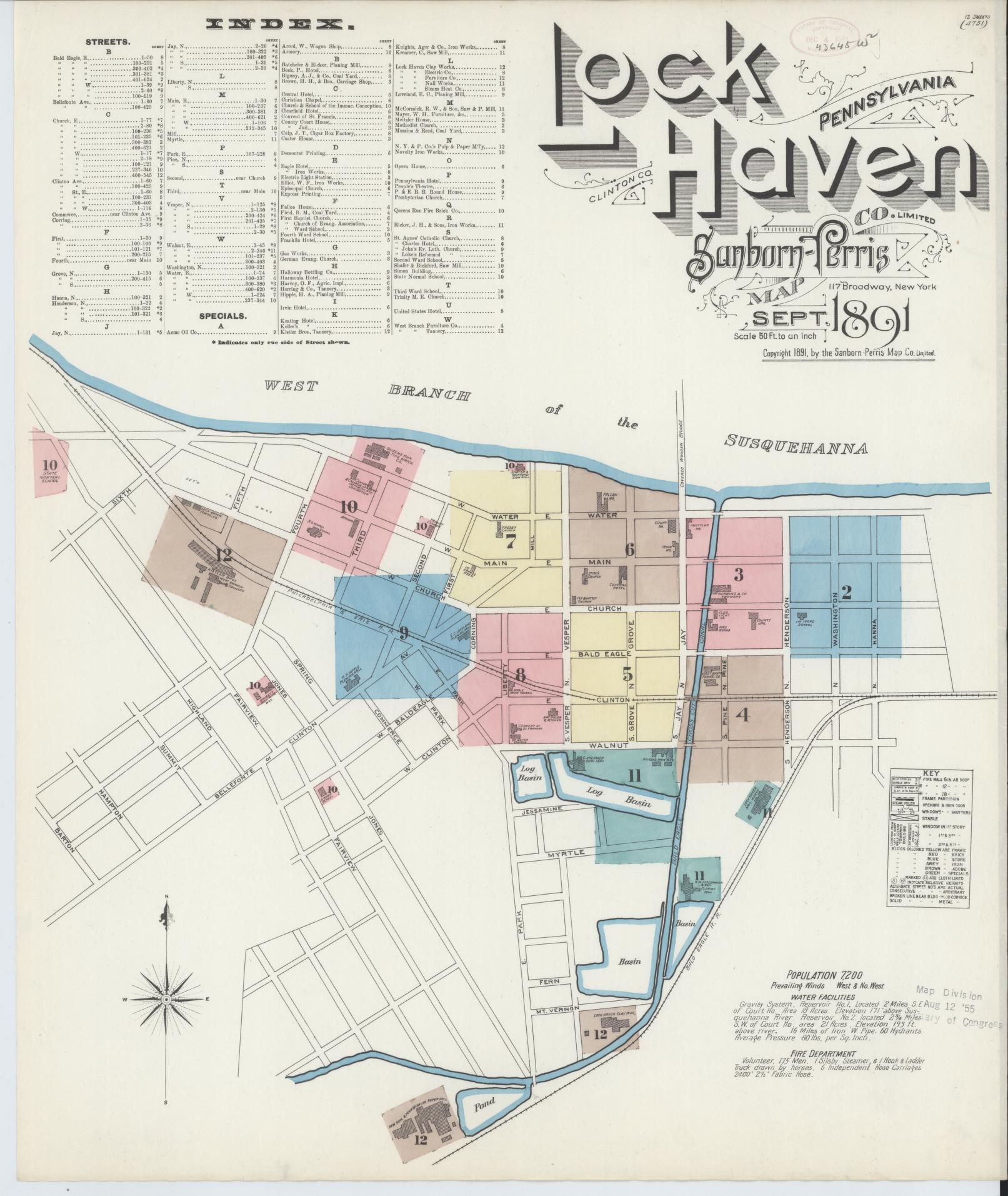 Sanborn Fire Insurance Map from Lock Haven, Clinton County, Pennsylvania (1891), Sheet #0001 - Complete Map Set gallery image, historic Sanborn map, vintage wall art, Pennsylvania Pennsylvania