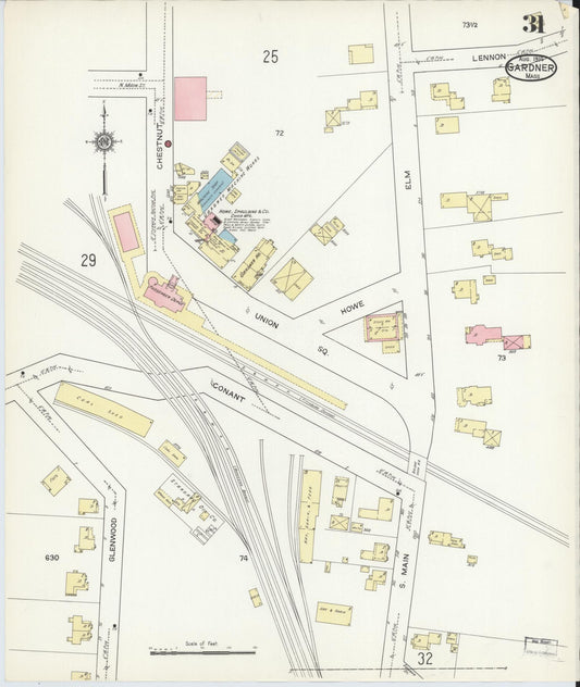 Sanborn Fire Insurance Map from Gardner, Worcester County, Massachusetts (1914), Sheet #0031 - Historic Sanborn Fire Insurance Map Print, vintage old map wall art, antique decor, genealogy gift, Massachusetts Massachusetts map