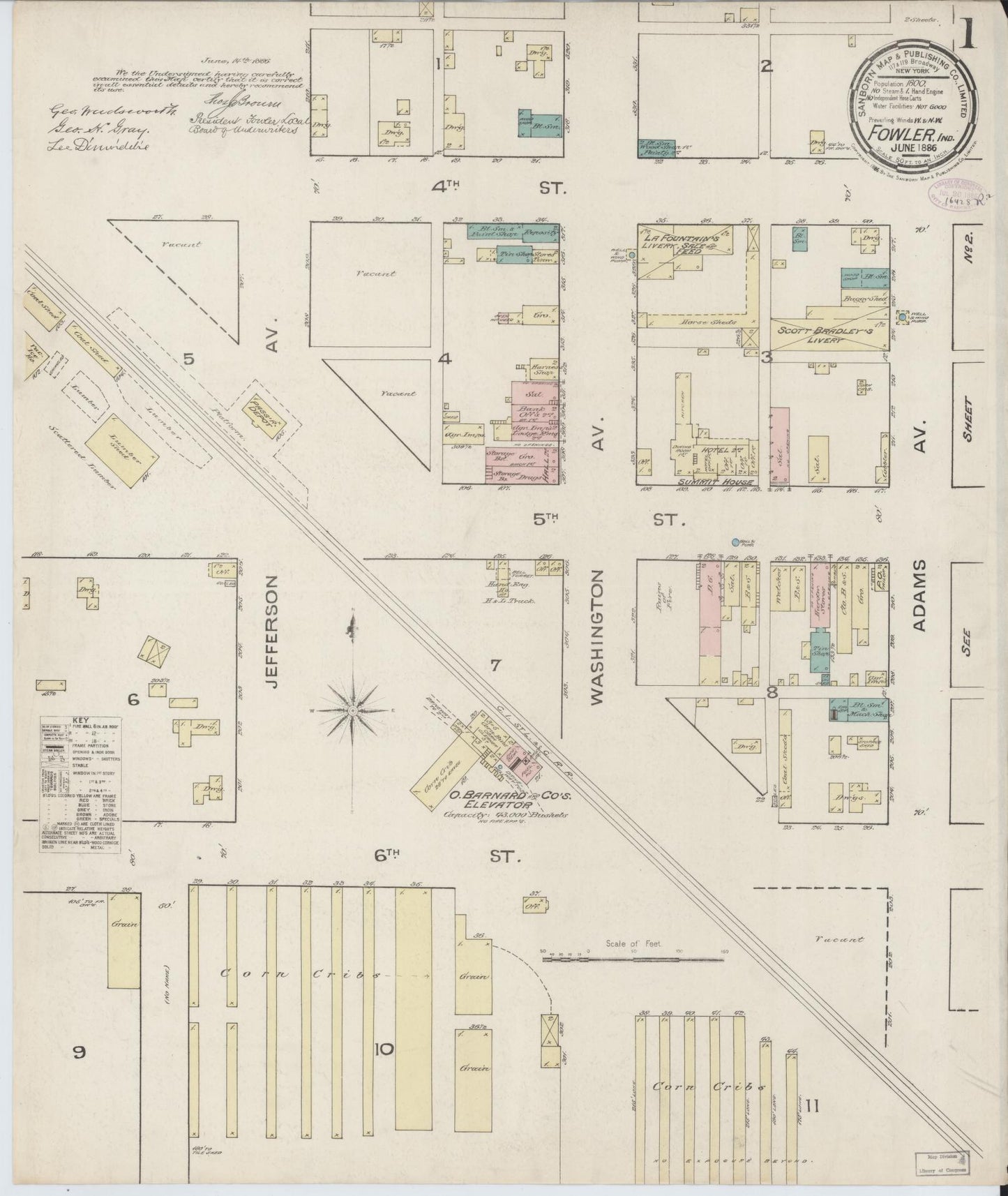 Sanborn Fire Insurance Map from Fowler, Benton County, Indiana (1886), Sheet #0001 - Complete Map Set gallery image, historic Sanborn map, vintage wall art, Indiana Indiana