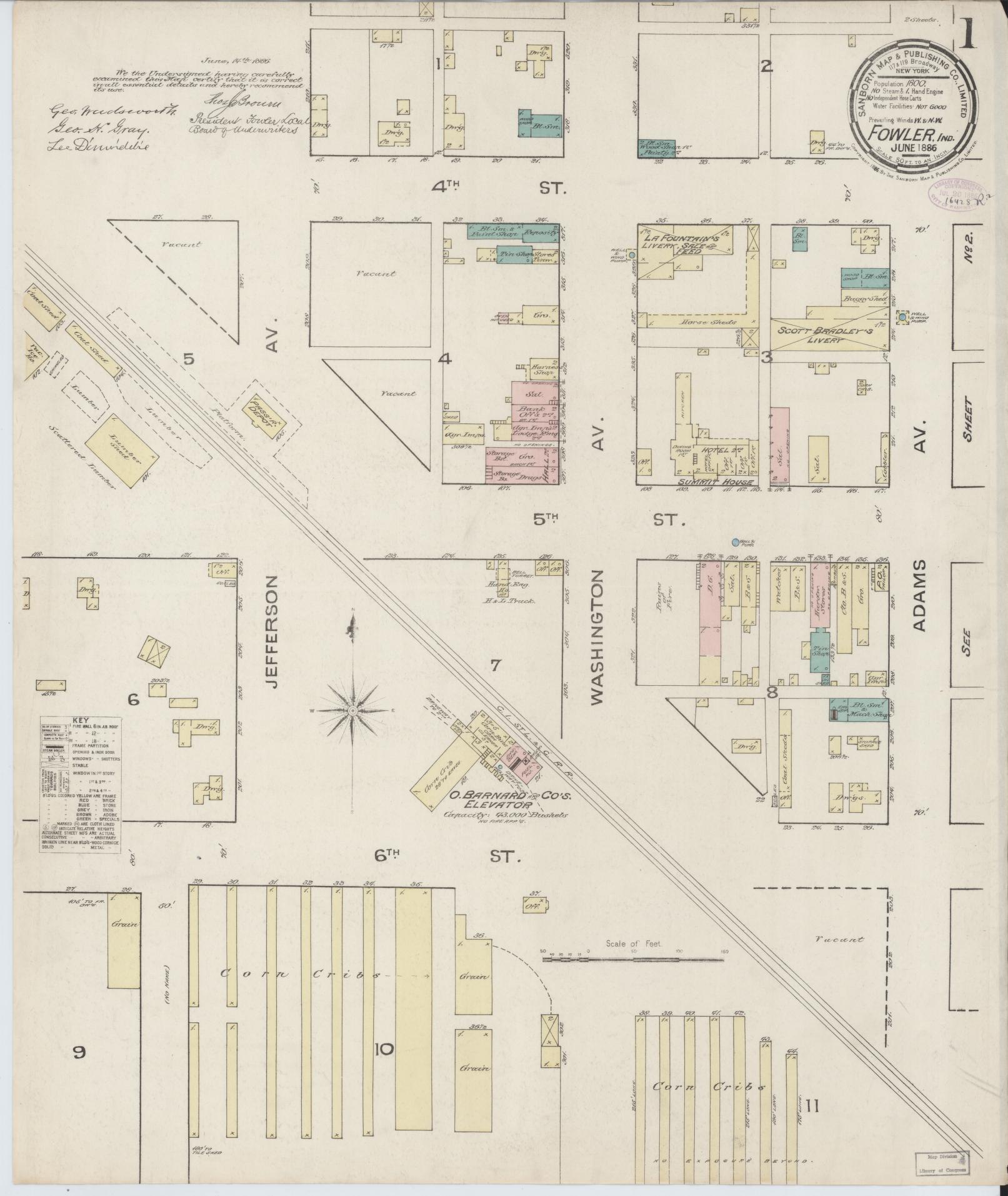 Sanborn Fire Insurance Map from Fowler, Benton County, Indiana (1886), Sheet #0001 - Complete Map Set gallery image, historic Sanborn map, vintage wall art, Indiana Indiana