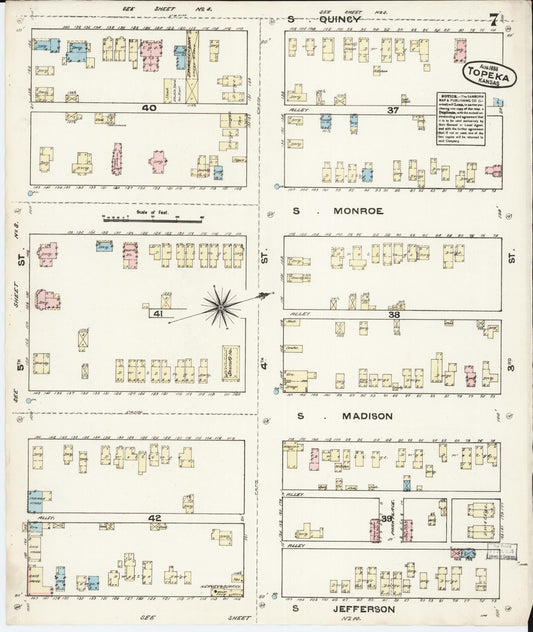 Sanborn Fire Insurance Map from Topeka, Shawnee County, Kansas (1883), Sheet #0007 - Historic Sanborn Fire Insurance Map Print, vintage old map wall art, antique decor, genealogy gift, Kansas Kansas map