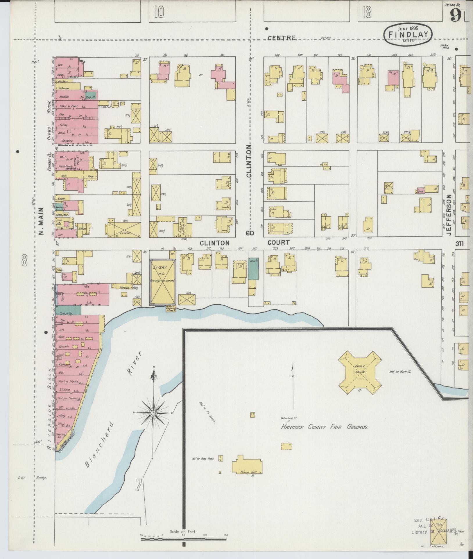 Sanborn Fire Insurance Map from Findlay, Hancock County, Ohio (1895), Sheet #0009 - Historic Sanborn Fire Insurance Map Print, vintage old map wall art, antique decor, genealogy gift, Ohio Ohio map