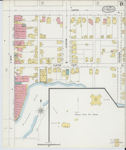 Sanborn Fire Insurance Map from Findlay, Hancock County, Ohio (1895), Sheet #0009 - Historic Sanborn Fire Insurance Map Print, vintage old map wall art, antique decor, genealogy gift, Ohio Ohio map