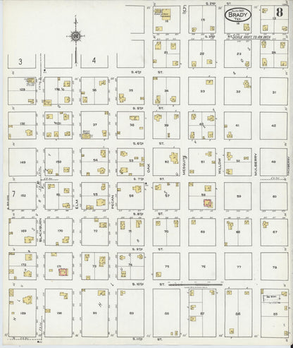 Sanborn Fire Insurance Map from Brady, McCulloch County, Texas (1921), Sheet #0008 - Historic Sanborn Fire Insurance Map Print, vintage old map wall art, antique decor, genealogy gift, Texas Texas map