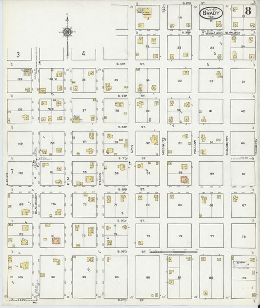 Sanborn Fire Insurance Map from Brady, McCulloch County, Texas (1921), Sheet #0008 - Historic Sanborn Fire Insurance Map Print, vintage old map wall art, antique decor, genealogy gift, Texas Texas map