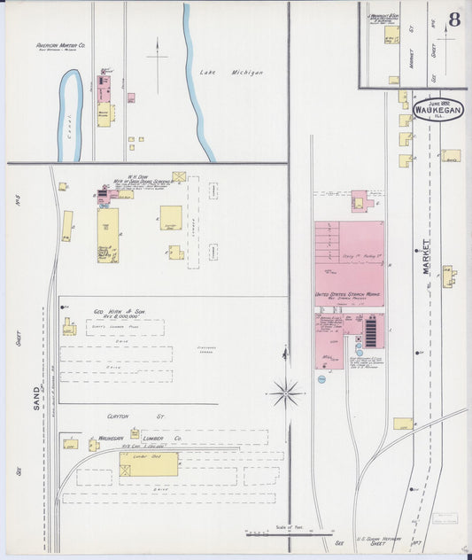 Sanborn Fire Insurance Map from Waukegan, Lake County, Illinois (1892), Sheet #0008 - Historic Sanborn Fire Insurance Map Print, vintage old map wall art, antique decor, genealogy gift, Illinois Illinois map