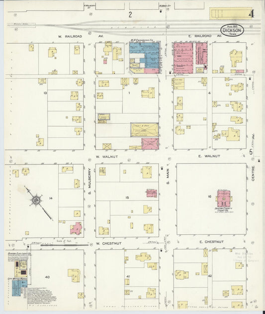 Sanborn Fire Insurance Map from Dickson, Dickson County, Tennessee (1913), Sheet #0004 - Historic Sanborn Fire Insurance Map Print, vintage old map wall art, antique decor, genealogy gift, Tennessee Tennessee map