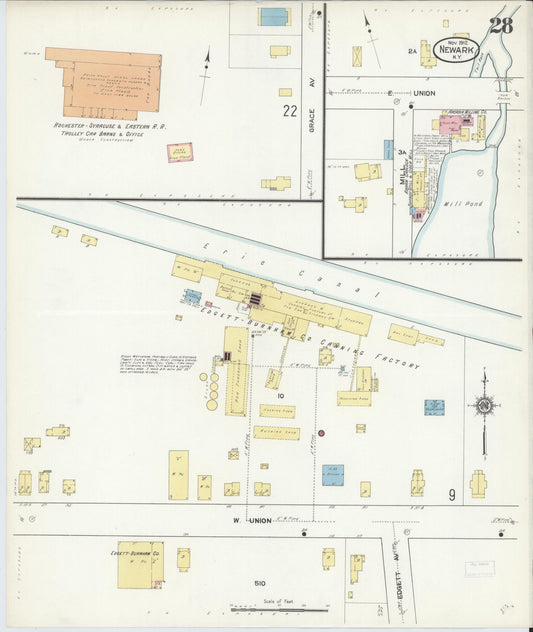 Sanborn Fire Insurance Map from Newark, Wayne County, New York (1912), Sheet #0028 - Historic Sanborn Fire Insurance Map Print, vintage old map wall art, antique decor, genealogy gift, New York New York map