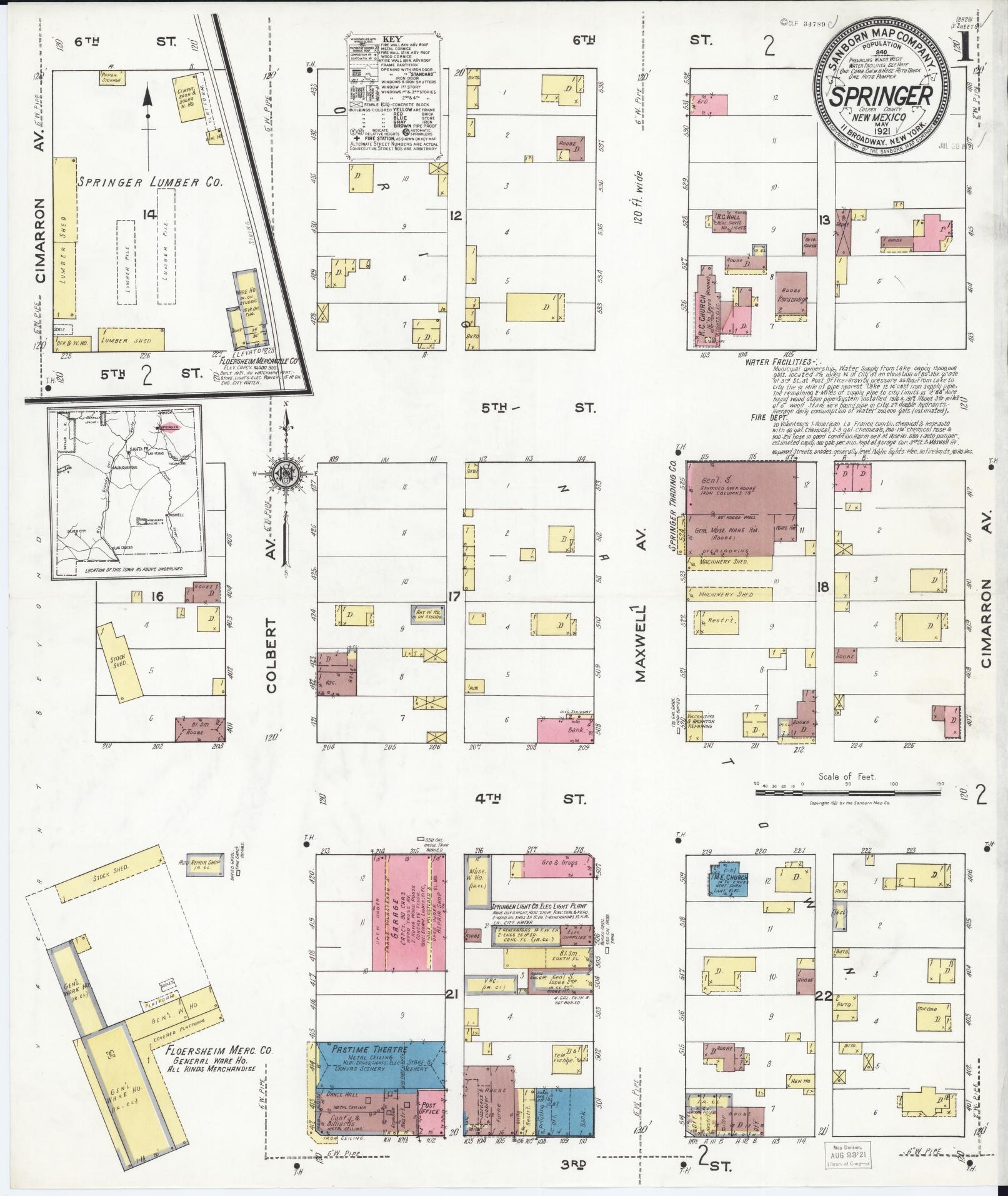 Sanborn Fire Insurance Map from Springer, Colfax County, New Mexico (1921), Sheet #0001 - Complete Map Set gallery image, historic Sanborn map, vintage wall art, New Mexico New Mexico