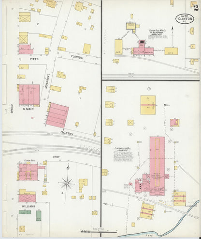 Sanborn Fire Insurance Map from Clinton, Laurens County, South Carolina (1901), Sheet #0002 - Complete Map Set gallery image, historic Sanborn map, vintage wall art, South Carolina South Carolina