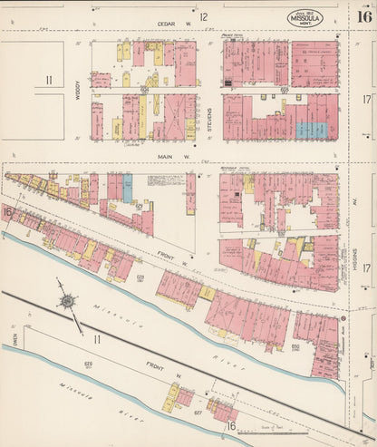 Sanborn Fire Insurance Map from Missoula, Missoula County, Montana (1912), Sheet #0016 - Complete Map Set gallery image, historic Sanborn map, vintage wall art, Montana Montana