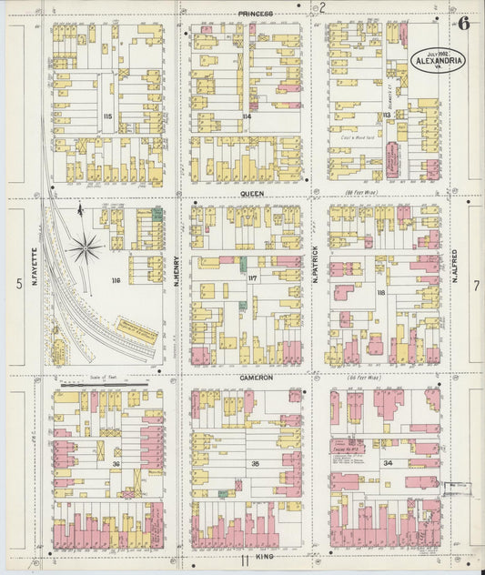 Sanborn Fire Insurance Map from Alexandria, Independent Cities, Virginia (1902), Sheet #0006 - Historic Sanborn Fire Insurance Map Print, vintage old map wall art, antique decor, genealogy gift, Virginia Virginia map