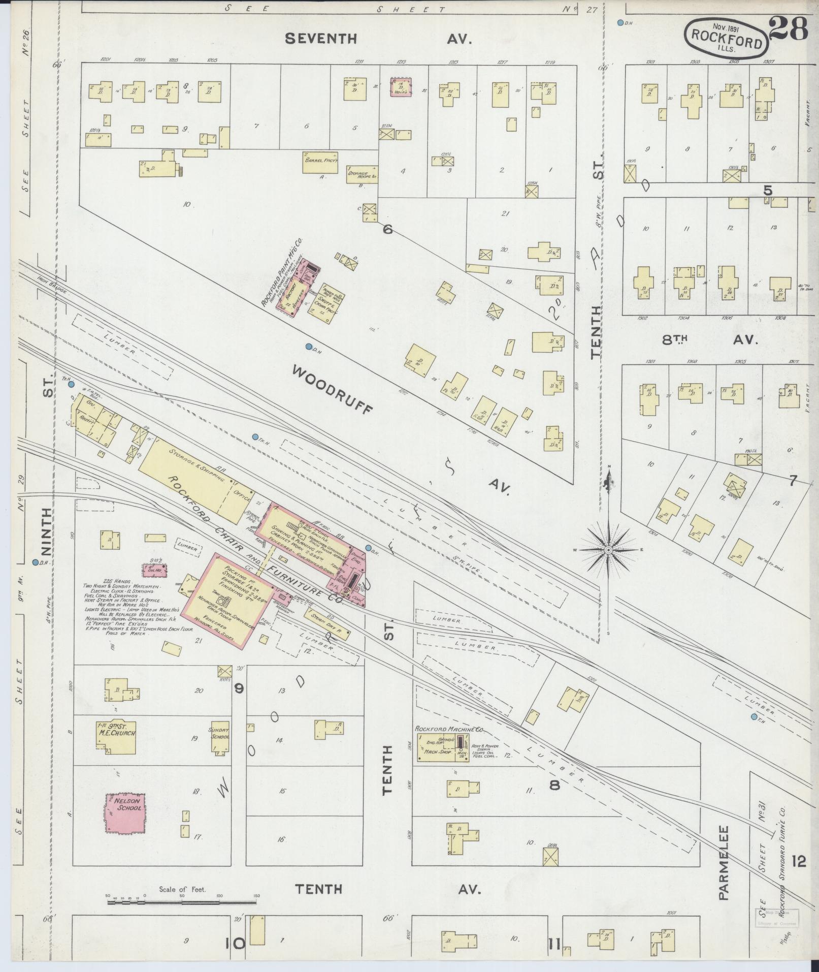 Sanborn Fire Insurance Map from Rockford, Winnebago County, Illinois (1891), Sheet #0028 - Complete Map Set gallery image, historic Sanborn map, vintage wall art, Illinois Illinois