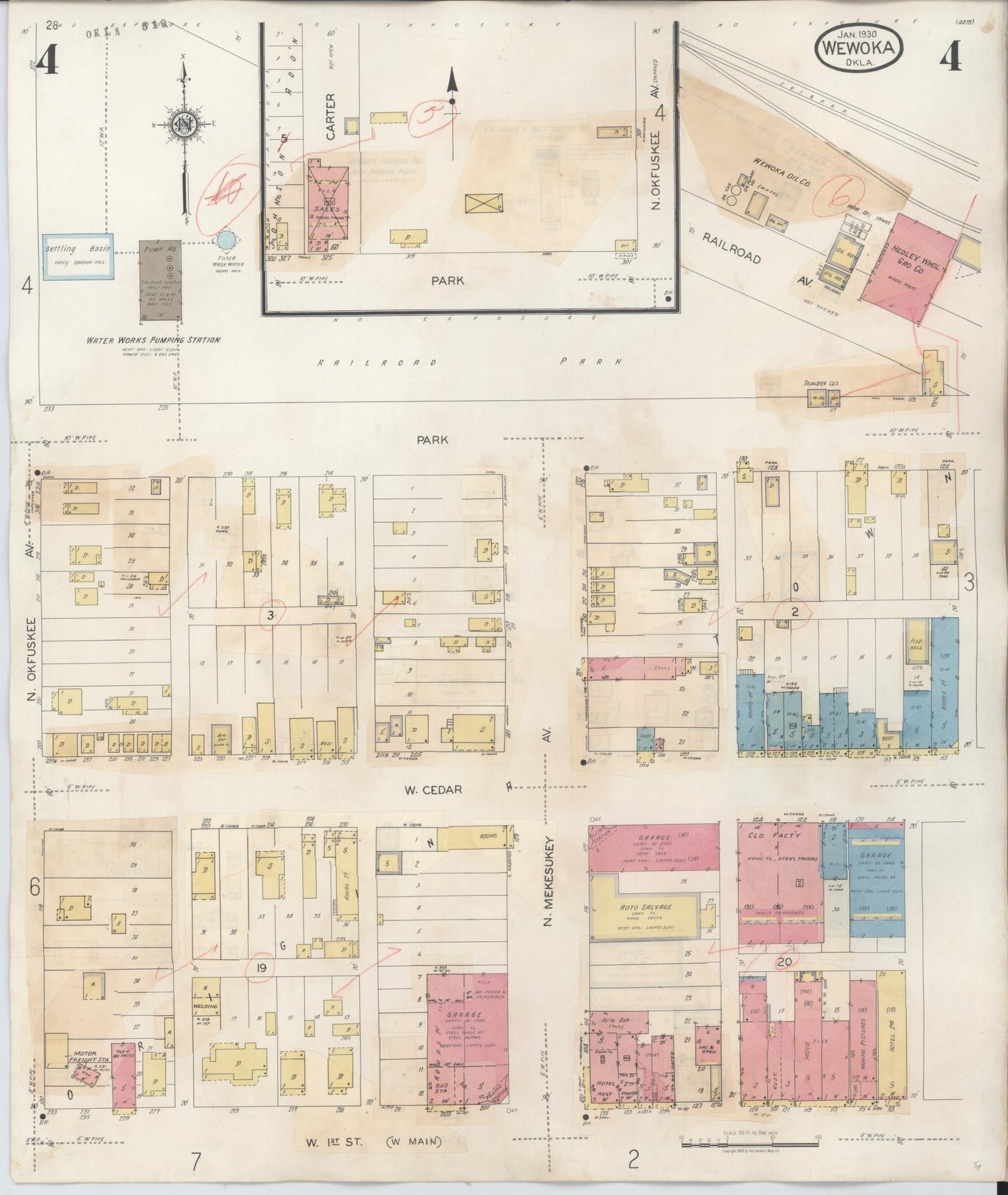 Sanborn Fire Insurance Map from Wewoka, Seminole County, Oklahoma (1945), Sheet #0004 - Complete Map Set gallery image, historic Sanborn map, vintage wall art, Oklahoma Oklahoma