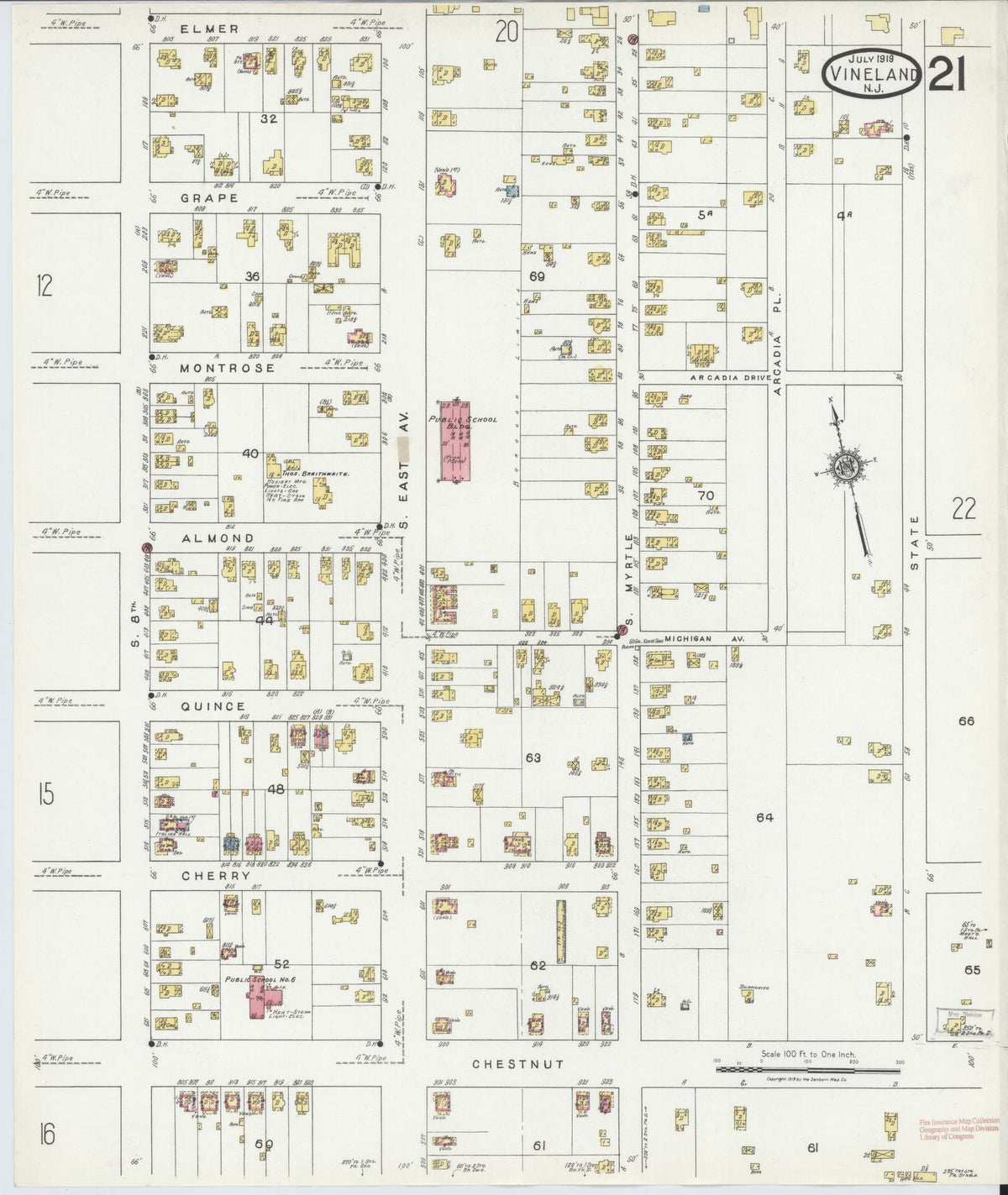 Sanborn Fire Insurance Map from Vineland, Cumberland County, New Jersey (1919), Sheet #0021 - Complete Map Set gallery image, historic Sanborn map, vintage wall art, New Jersey New Jersey
