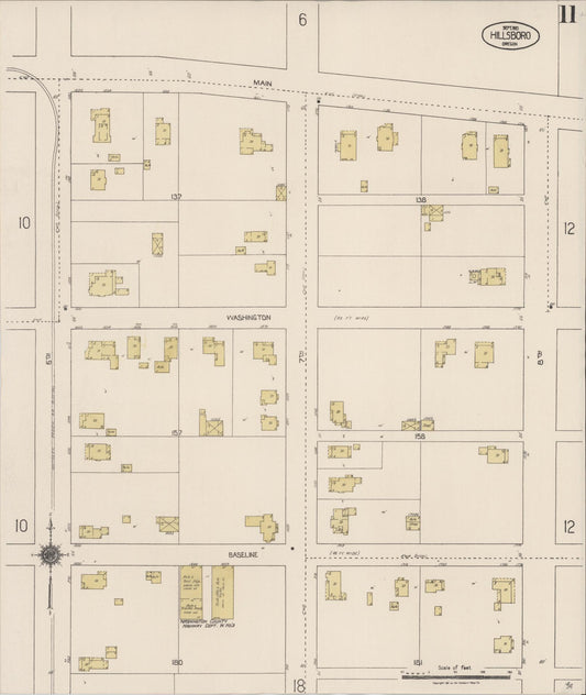 Sanborn Fire Insurance Map from Hillsboro, Washington County, Oregon (1921), Sheet #0011 - Historic Sanborn Fire Insurance Map Print, vintage old map wall art, antique decor, genealogy gift, Oregon Oregon map