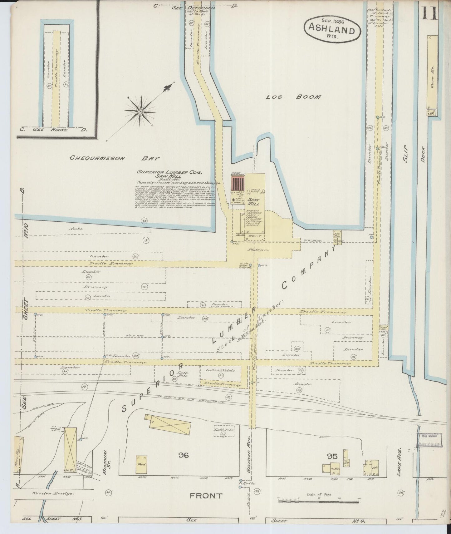 Sanborn Fire Insurance Map from Ashland, Ashland County, Wisconsin (1886), Sheet #0011 - Complete Map Set gallery image, historic Sanborn map, vintage wall art, Wisconsin Wisconsin