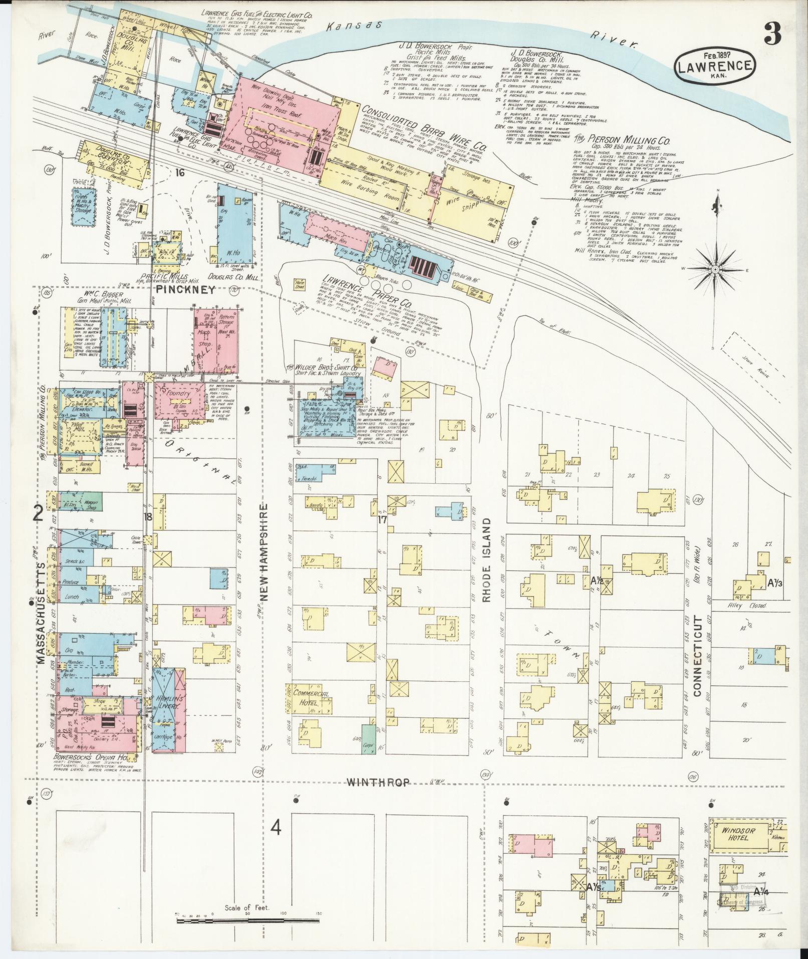 Sanborn Fire Insurance Map from Lawrence, Douglas County, Kansas (1897), Sheet #0003 - Complete Map Set gallery image, historic Sanborn map, vintage wall art, Kansas Kansas