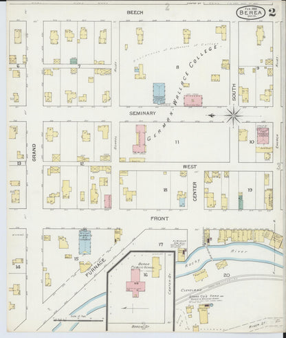 Sanborn Fire Insurance Map from Berea, Cuyahoga County, Ohio (1893), Sheet #0002 - Historic Sanborn Fire Insurance Map Print, vintage old map wall art, antique decor, genealogy gift, Ohio Ohio map