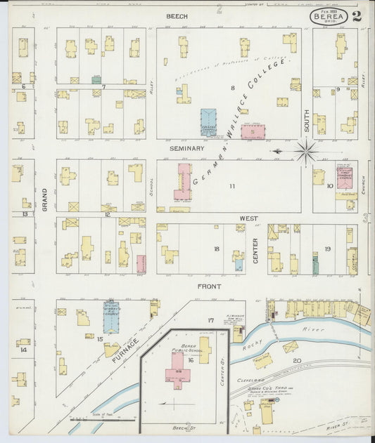 Sanborn Fire Insurance Map from Berea, Cuyahoga County, Ohio (1893), Sheet #0002 - Historic Sanborn Fire Insurance Map Print, vintage old map wall art, antique decor, genealogy gift, Ohio Ohio map