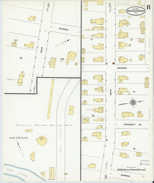 Sanborn Fire Insurance Map from Richfield Springs, Otsego County, New York (1910), Sheet #0008 - Historic Sanborn Fire Insurance Map Print, vintage old map wall art, antique decor, genealogy gift, New York New York map
