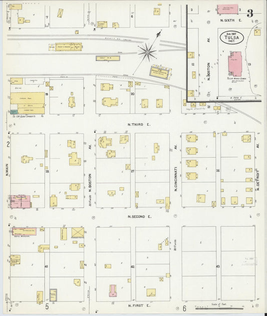 Sanborn Fire Insurance Map from Tulsa, Tulsa County, Oklahoma (1907), Sheet #0003 - Historic Sanborn Fire Insurance Map Print, vintage old map wall art, antique decor, genealogy gift, Oklahoma Oklahoma map