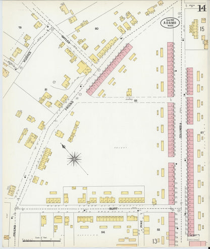 Sanborn Fire Insurance Map from Adams, Berkshire County, Massachusetts (1901), Sheet #0014 - Historic Sanborn Fire Insurance Map Print, vintage old map wall art, antique decor, genealogy gift, Massachusetts Massachusetts map