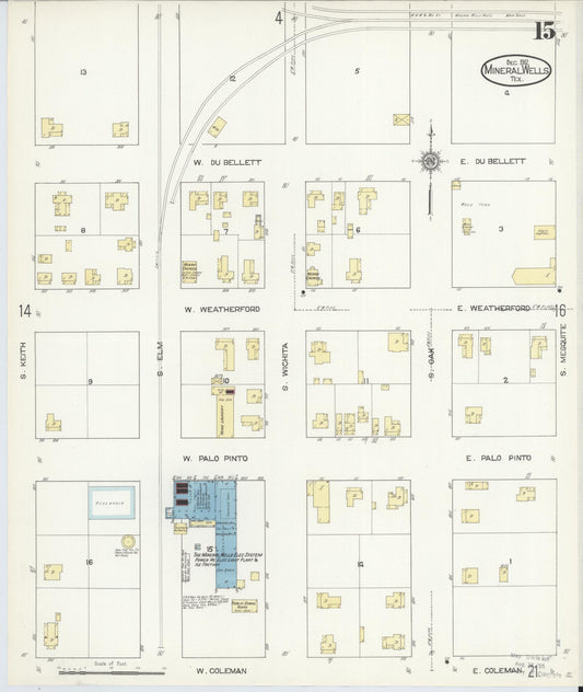 Sanborn Fire Insurance Map from Mineral Wells, Palo Pinto County, Texas (1912), Sheet #0015 - Historic Sanborn Fire Insurance Map Print, vintage old map wall art, antique decor, genealogy gift, Texas Texas map