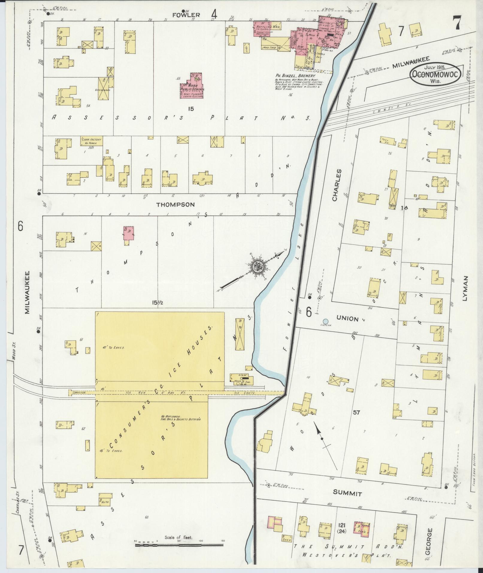 Sanborn Fire Insurance Map from Oconomowoc, Waukesha County, Wisconsin (1915), Sheet #0007 - Complete Map Set gallery image, historic Sanborn map, vintage wall art, Wisconsin Wisconsin