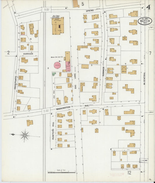 Sanborn Fire Insurance Map from Natick, Middlesex County, Massachusetts (1899), Sheet #0004 - Historic Sanborn Fire Insurance Map Print, vintage old map wall art, antique decor, genealogy gift, Massachusetts Massachusetts map