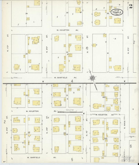 Sanborn Fire Insurance Map from Temple, Bell County, Texas (1915), Sheet #0002 - Historic Sanborn Fire Insurance Map Print, vintage old map wall art, antique decor, genealogy gift, Texas Texas map