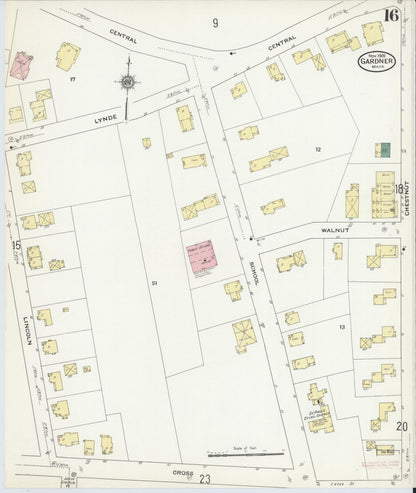 Sanborn Fire Insurance Map from Gardner, Worcester County, Massachusetts (1909), Sheet #0016 - Historic Sanborn Fire Insurance Map Print, vintage old map wall art, antique decor, genealogy gift, Massachusetts Massachusetts map