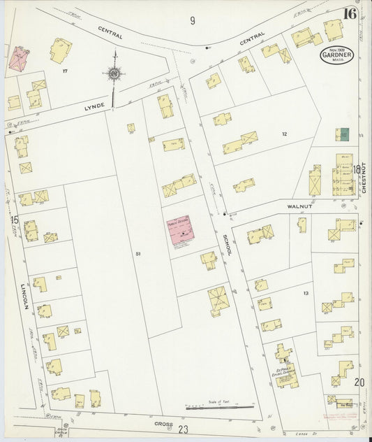 Sanborn Fire Insurance Map from Gardner, Worcester County, Massachusetts (1909), Sheet #0016 - Historic Sanborn Fire Insurance Map Print, vintage old map wall art, antique decor, genealogy gift, Massachusetts Massachusetts map